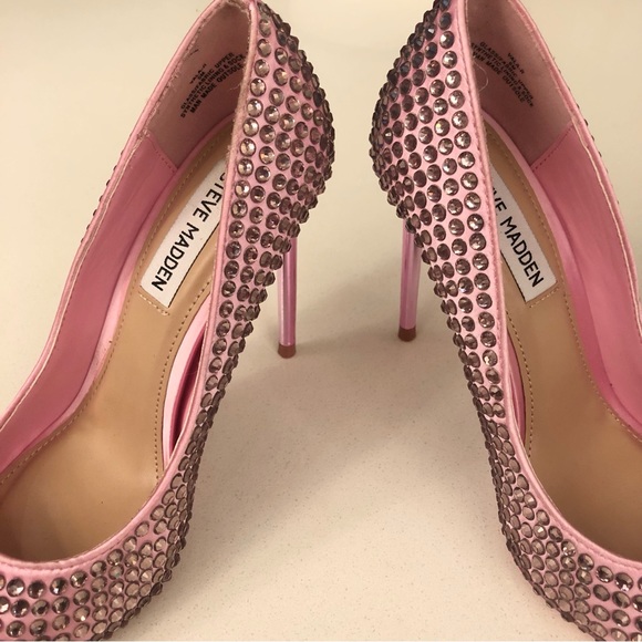 NEW women size 6 STEVE MADDEN ~4.25" high heels, pink rhinestones - Picture 3 of 11